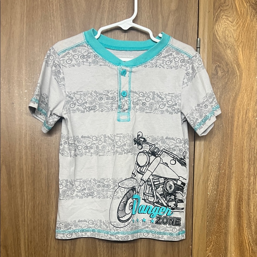 Wonderkids Turquoise and Gray Motorcycle Tee